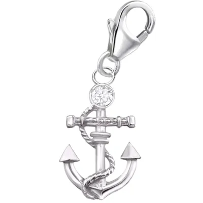 Anker Charm Anhänger mit weißem Kristall - Echtschmuck Maritim

