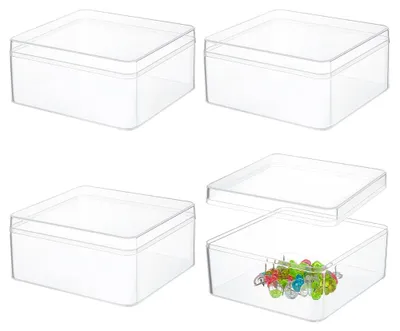 Image de 4 boîtes de rangement en acrylique avec couvercle, boîtes de rangement carrées (12 x 13 x 6 cm), boîtes de rangement en forme de cube pour les mariages et les fêtes