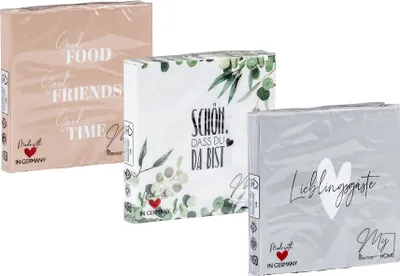 Produktbild von 3er Set Servietten je 20 Stück Lieblingsgäste Schön dass du da bist 33x33cm3-lagig Tischdeko