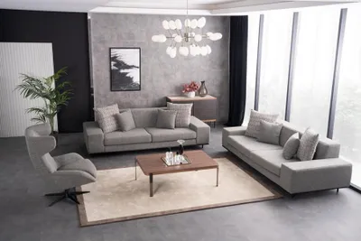 Produktbild von Couchgarnitur 2x Sofas 3 Sitzer Sessel Couchtisch Grau Wohnzimmer Set