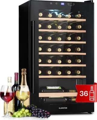 Image de Klarstein Cave a Vin, Réfrigérateur à Vin sur Pieds avec Porte en Verre, Cave à Vin de Vieillissement, Prosecco, Bière, Ecran Tactile, Réfrigérateur Bar, Frigo, Protection UV, 5-18°C, 36 Bouteilles