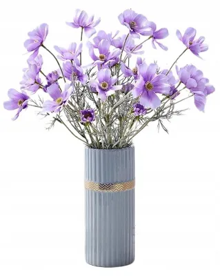 Produktbild von Keramik Vase Blau Gold Geriffelt Hohe Dekoration