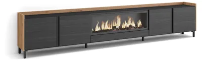 Immagine prodotto di Mobili TV effetto legno nero e rovere 315x35x61cm camino effetto fuoco