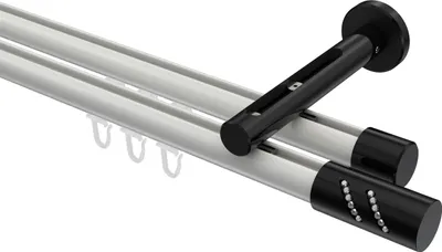 Produktbild von Interdeco Innenlaufstange / Gardinenstange mit Innenlauf Weiß / Schwarz, Typ Siteno Zoena (Glitzerzylinder), 20 mm Ø 2-läufig, 320 cm