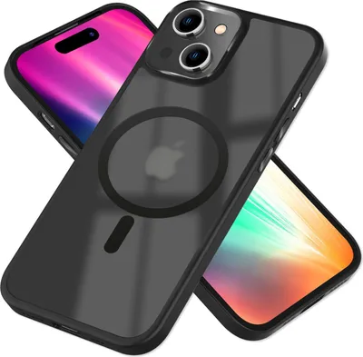 Produktbild von MagSafe Hülle Hybrid für iPhone 15 Plus Frosted Hard Case Schutz Rand Handyhülle Schwarz