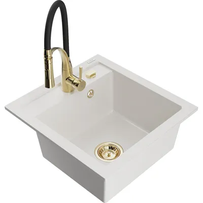 Obrázek produktu pro Mexen Vito 1-miskový granitový dřez s kuchyňskou baterií Aster, Bílá - 6503-20-73450-57-G