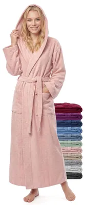 Produktbild von jazzylab Damen-Bademantel mit Kapuze, Baumwolle, L-XL Lang, Altrosa