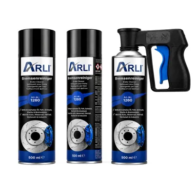 Produktbild von ARLI Bremsenreiniger 3x 500 ml mit Sprühpistole – Bremsen- und Kupplungsreiniger mit universellem Pistolengriff