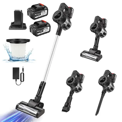 Image de Aspirateur balai sans fil - Aspirateur à main 3-en-1 - Puissance d'aspiration de 30 000 Pa - Filtre HEPA - Sans sac - 2,7 kg - 2 batteries Li-ion de 3 000 mAh - 2 batteries
