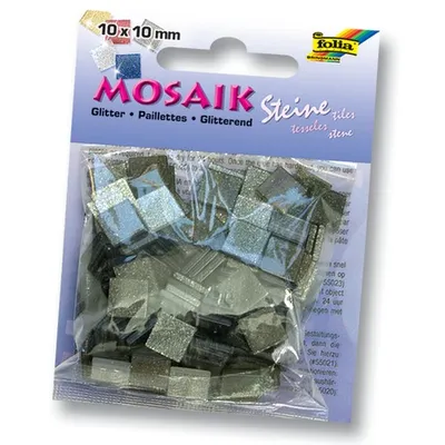 Immagine prodotto di Pietre di mosaico Folia, 10x10mm, 190 pezzi, resina sintetica, miscela di glitter, grigio