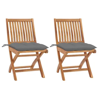Image de The Living Store Chaises de jardin 2 pcs avec coussins gris en teck massif