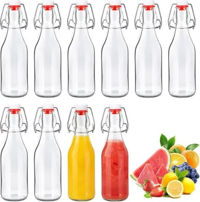 Obrázek produktu pro Skleněné lahve – průhledné – 250 ml – se šroubovacím uzávěrem – vhodné pro nápoje a sirupy