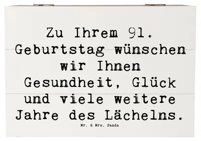 Produktbild von Mr. & Mrs. Panda Box Spruch 91. Geburtstag 22 x 15 cm - Weiß - Geschenk, liebevolle Wünsche zum, schatztruhe, Glückwunsch, Schatzkiste, Happy Birthday, fotokiste