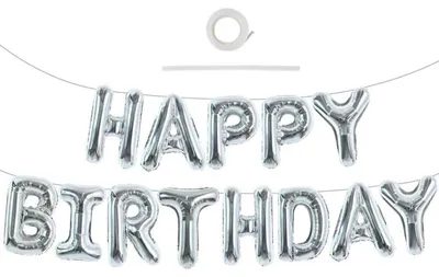 Productafbeelding van Happy Birthday-ballonnenketting, zilver, 16 inch, folie, verjaardagsbanner, feestdecoratie
