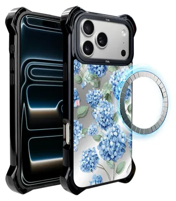 Produktbild von Schutzhülle für das iPhone 17 Pro Max, MagSafe-kompatibel, verstärkte Ecken, schwarz, Hortensienblüten