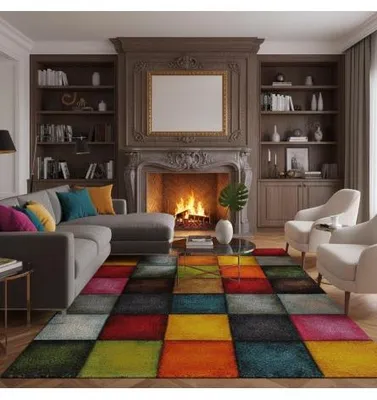 Imagen del producto de Melis Home Alfombra de pelo largo Multicolor 120x170 cm moderna a cuadros con de 13 mm