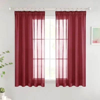 Image de Rideaux voilés transparents Unyqoos®, lot de 2, couleur bordeaux, 140 x 145 cm – rideaux légers avec un effet drapé élégant, idéaux pour les salons et les chambres