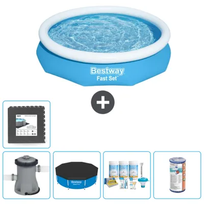 Productafbeelding van Bestway opblaasbaar zwembad voor rundvee, model Fast-Set – 305 x 66 cm – Blauw – inclusief pomp, afdekking, onderhoudspakket, filter en bodemtegels