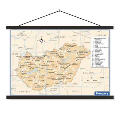 Produktbild von MuchoWow® Textilposter Karte von Ungarn 90x60 cm mit schwarzem Rahmen - Aufhängungssatz