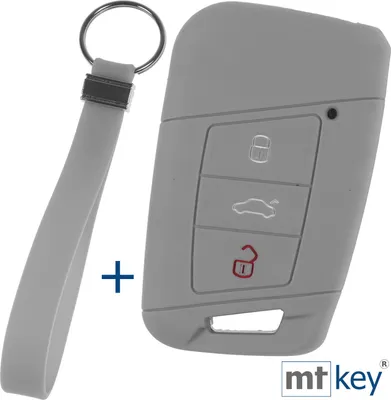 Produktbild von Auto Schlüssel Silikon Schutz Hülle + Schlüsselband Grau Kompatibel mit VW Passat B8 Arteon Skoda Kodiaq 3 Tasten KEYLESS SMARTKEY