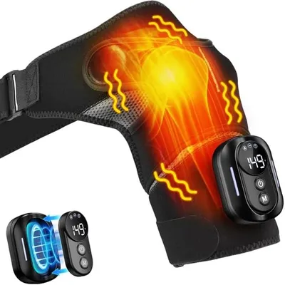 Produktbild von Kabelloser Schulter-Massagegurt – Wärme & Vibration, 5 Heizstufen, 5 Vibrationsmodi, 5000 mAh Akku, ergonomisch, verstellbar, schwarz