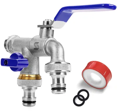 Image de Robinet de jardin - Double bec de robinet - Laiton - Bleu