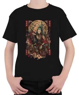 Produktbild von Samurai Ronin Katana Drache Japan Krieger Anime Tattoo Y2K Manga Kinder T-Shirt, Schwarz, 116