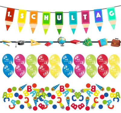 Produktbild von Hängedekoration XXL Einschulung Schulanfang Set über 100 Teile - erster Schultag Deko (Packung, 100 St., über 100 Teile), Wiederverwendbar
