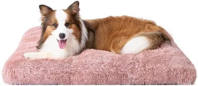 Image de Lit pour chien XL moelleux pour grands chiens, coussin lavable, tapis antidérapant douillet avec peluche longue, rose, 105 x 70 cm