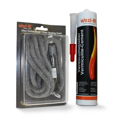 Produktbild von Ofenschnur Ø 8mm 2m + Ofenschnur Kleber 50g + Vermiculitekleber 310ml -1000°