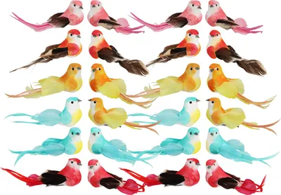 Produktbild von com-four® 24x Dekovogel - künstliche Vögel in 5 bunten Designs auf Metall-Clip