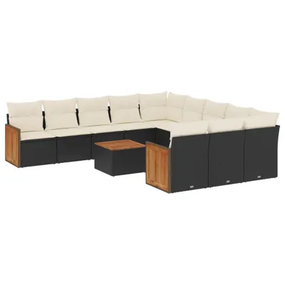 Produktbild von vidaXL 12-tlg. Garten-Sofagarnitur mit Kissen Schwarz Poly Rattan