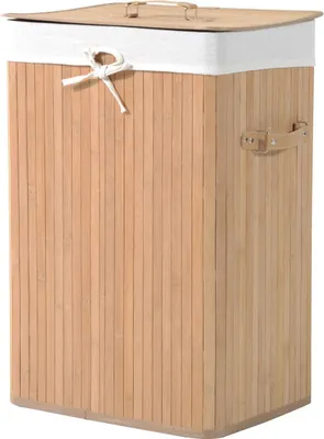 Produktbild von Wäschekorb Wäschebox Mit Deckel, Wäschesammler, Segeltuchsack, Bambus, Faltbar, 72L, Natur, 40 X 30 X 60 Cm