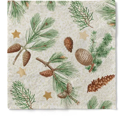 Produktbild von Tissue Serviette Pinea, 40 x 40 cm, 3-lagig, 100 Stück - Mank - Tannenzweige Tannenzapfen