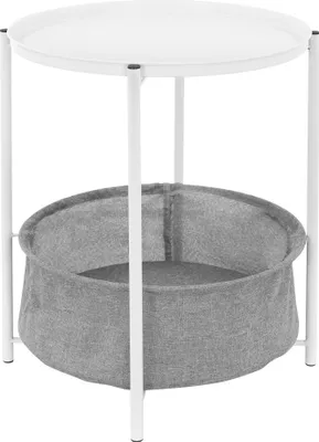 Produktbild von ml-design Beistelltisch Couchtisch Metall rund Tisch Weiß Korb Grau 46 x 51 cm (BxH) Innenbereich
