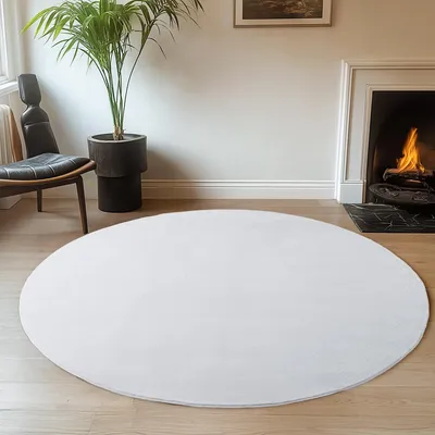 Zdjęcie produktu dla Ayyildiz | Okrągły Dywan Pluszowy Joy - 160 cm x 160 cm - Biały - Miękki i Antypoślizgowy - Elegancki Dodatek