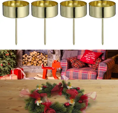 Produktbild von Teelichthalter für Kränze 4er Set Ø4cmx7cm gold Stecker Kerzenhalter Halterung Stumpenkerze Teelicht
