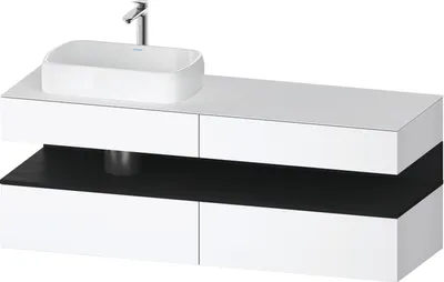 Produktbild von Duravit Qatego Konsolenwaschtischunterbau, 2 Auszüge, 2 Schubkästen, Ausschnitt links, 1600x550x600mm, Nische Eiche Schwarz, QA4777016180010
