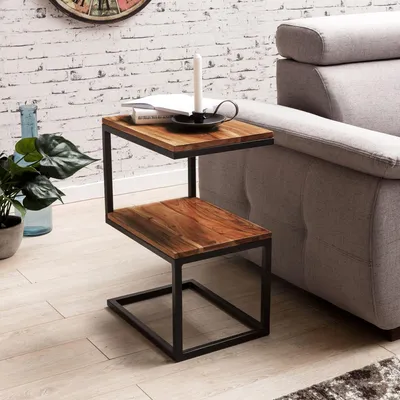 Produktbild von Beistelltisch >AKOLA< in Sheesham, Massivholz - 45x60x30cm (BxHxT)