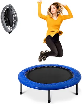 Produktbild von Trampolin aus Stahlrohr, Faltbares Kindertrampolin mit Tragfähigkeit von 150 kg, Fitnesstrampolin mit Rutschfesten Fußkappen, Gartentrampolin für Kinder & Erwachsene, Indoor&Outdoor