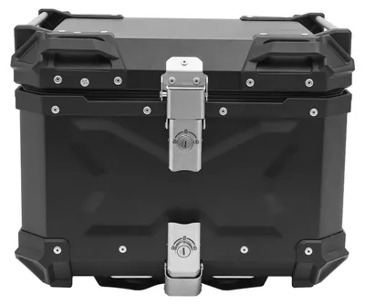 Zdjęcie produktu dla Kufr motocyklowy – 45L, aluminiowy, tylny kufr – wodoodporny – z zamkiem – uniwersalny uchwyt – do przechowywania kasku – czarny