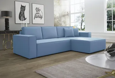 Produktbild von Ecksofa Schlafsofa Sofa CONOR Kunstleder Azurblau Ottomane Rechts