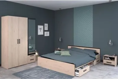 Image de Chambre à coucher complète pour adulte - ZODIAC INDUS - Chêne et noir - PARISOT