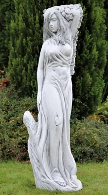 Produktbild von Casa Padrino Jugendstil Garten Deko Skulptur Dame Grau 40 x 40 x H. 140 cm - Elegante Garten Deko Stein Figur - Barock & Jugendstil Garten Deko Accessoires