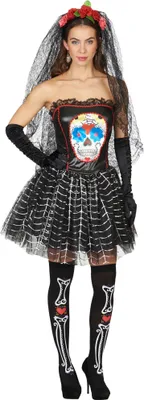 Produktbild von Sugar Skull - Halloween Skelett Kleid Kostüm Damen Größe: 44-46