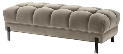 Produktbild von Casa Padrino Luxus Sitzbank Greige / Schwarz 133 x 59 x H. 42 cm - Gepolsterte Samt Bank mit Edelstahl Beinen - Luxus Kollektion