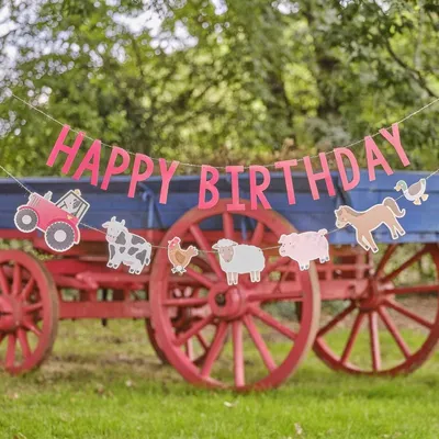 Produktbild von Set Decoratieslingers Boerderijdieren 'Happy Birthday'