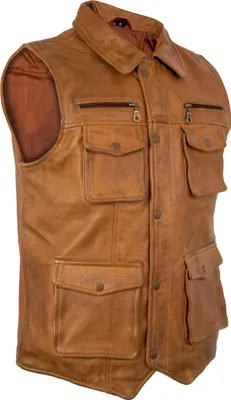 Produktbild von Herren Lamm Nappa Lederweste Weiches Leder Freizeitweste Outdoor Weste echtleder(S,Braun)
