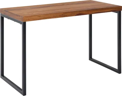 Produktbild von Schreibtisch Sheesham Massivholz / Metall 117x59x76,5 cm Computertisch | Design Bürotisch Klein Dunkel | Laptoptisch Arbeitszimmer