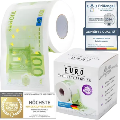Produktbild von Geld Toilettenpapier Euro Geldschein Design – 2-lagig, 400 Blatt Klopapier mit Rosenduft – Lustiges Geschenk & Scherzartikel für Partys